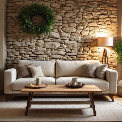 stone wall,natuzzi,loveseat,rustic,contemporary decor,stone lamp,sofas,sofa set,chaise lounge,settee,rustic aesthetic,stoneworks,sofaer,sofa cushions,hovnanian,sandstone wall,soft furniture,furnishing,modern decor,fire place,Illustration,Realistic Fantasy,Realistic Fantasy 11