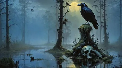 nocturnal bird,fantasy picture,black crow,fantasy art,moonsorrow,owl nature