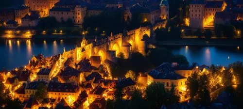 pragu by night,fairy tale castle sigmaringen,medieval town,bled,fantasy city,tübingen,bern,dracula castle,speicherstadt,cochem,wroclaw,lake bled,hogwarts,dresden,thun,city at night,shanghai disney,han