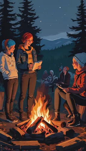 campfire,campfires,camp fire,kids illustration,fire bowl,digital nomads,camping equipment,fireside,campers,camping,book illustration,outdoor life,modern christmas card,bonfire,outdoor recreation,firepit,scouts,boy scouts of america,hygge,log fire,Art,Artistic Painting,Artistic Painting 23