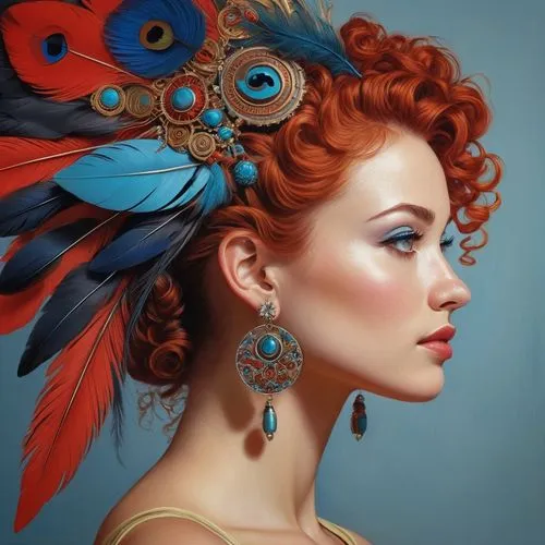 viveros,plumas,adornment,feather jewelry,headdress,fantasy art,adornments,feather headdress,earings,flamenca,red head,bohemian art,plumes,fantasy portrait,boho art style,redheads,earrings,boho art,triss,firebird,Photography,Documentary Photography,Documentary Photography 12