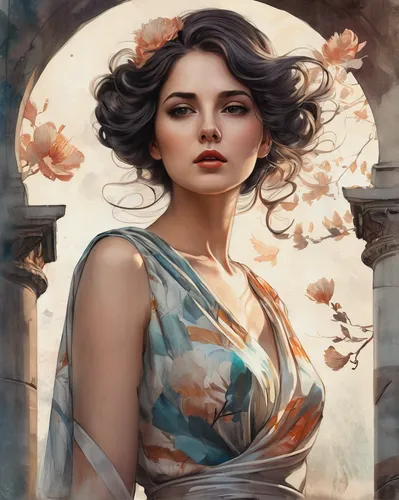 fantasy portrait,fantasy art,artemisia,romantic portrait,world digital painting,magnolia,rosa ' amber cover,flora,mystical portrait of a girl,athena,portrait background,rose of sharon,fantasy picture,fantasy woman,baroque angel,sorceress,art deco woman,magnolias,digital painting,aphrodite,Conceptual Art,Fantasy,Fantasy 23