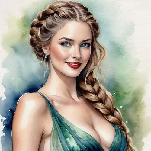 elsa,braid,fantasy portrait,french braid,celtic queen,celtic woman,romantic portrait,watercolor pin up,colour pencils,fantasy art,color pencils,sarah walker,young woman,updo,braids,photo painting,digital painting,a charming woman,world digital painting,girl in a long dress,Conceptual Art,Daily,Daily 32