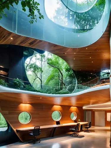 一个办公室,futuristic architecture,tree house hotel,cubic house,interior modern design,tree house,spaceship interior,forest house,cube house,ufo interior,treehouses,biospheres,luxury bathroom,luxury home i