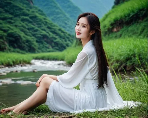 ao dai,songpyeon,beauty in nature,wuyi,girl in white dress,relaxed young girl,phuquy,seo,girl in a long dress,rou jia mo,joy,landscape background,forest background,background view nature,ziu,girl on the river,the natural scenery,asian semi-longhair,beautiful girl with flowers,solar,Conceptual Art,Daily,Daily 03