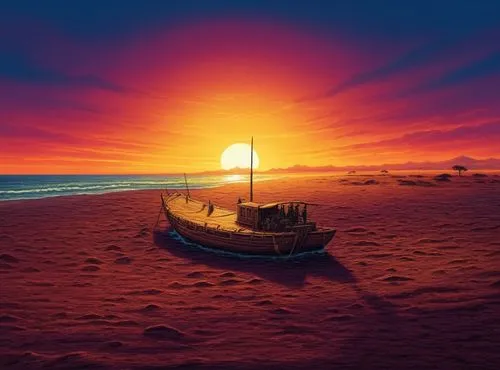 old wooden boat at sunrise,fishing boat,boat on sea,full hd wallpaper,fishing boats,boat landscape,sunrise beach,caravel,sunset beach,wooden boat,beautiful beach,dream beach,tramonto,sea sailing ship,dhow,brazilian beach,beautiful beaches,eventide,sailing ship,djerba,Illustration,Realistic Fantasy,Realistic Fantasy 25