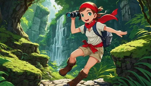 2d,adventurer,dipper,camera illustration,explorer,wander,ash falls,tarzan,adventure,akko,hiker,mowgli,magical adventure,studio ghibli,pinocchio,game illustration,mountain guide,binoculars,explore,cartoon video game background,Photography,Fashion Photography,Fashion Photography 04