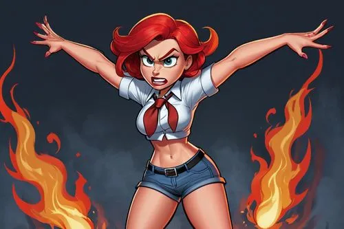 fire siren,fire angel,fire devil,fire-eater,fiery,fire eater,pin-up girl,starfire,harley,maci,burning hair,pin up girl,firestar,fire background,woman fire fighter,fire pearl,rockabella,retro pin up girl,phoenix,firebrat,Illustration,American Style,American Style 13