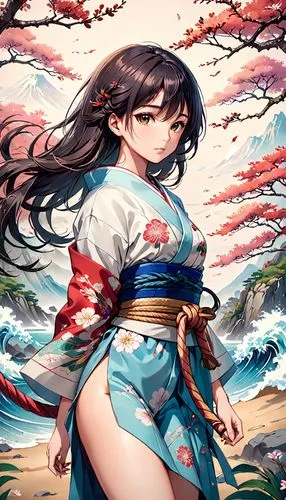 longmei,japanese sakura background,yongmei,japanese floral background,kimono,amaterasu,Anime,Anime,Realistic