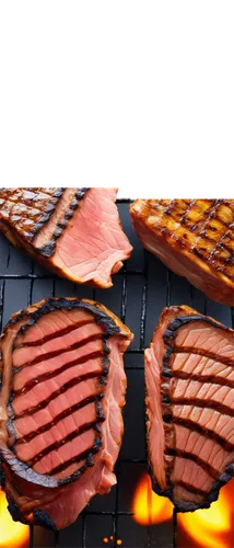 Sizzling sound effect, close-up shot, juicy meat, steak or bacon, golden brown crispy edges, savory smoke rising, warm kitchen atmosphere, soft focus background, shallow depth of field, appetizing lig