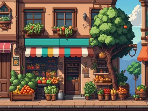 flower shop,farmer's market,fruit stand,fruit market,greengrocer,village shop,marketplace,farmers market,fruit stands,grocery store,shopkeeper,grocer,flower stand,grocery,pastry shop,bistro,store front,merchant,kitchen shop,bakery,Conceptual Art,Daily,Daily 13