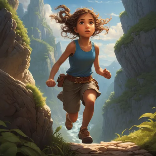 little girl running,flying girl,little girl in wind,mowgli,female runner,moana,adventurer,world digital painting,kids illustration,wander,mountain guide,digital painting,adventure,running,game illustration,fairies aloft,trail running,hike,agnes,lara,Conceptual Art,Fantasy,Fantasy 28