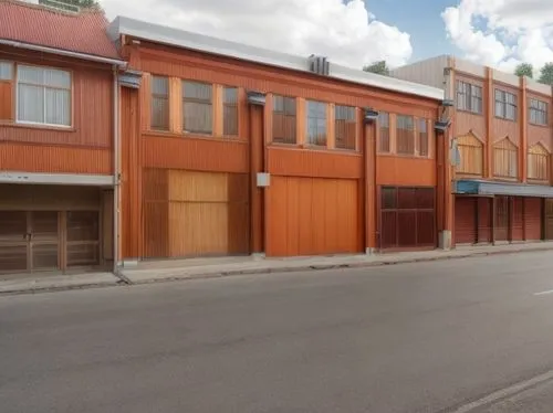 old factory building,prefabricated buildings,industrial building,townhouses,san pedro de acatama,fire station,freight depot,fire and ambulance services academy,street view,wooden facade,commercial bui