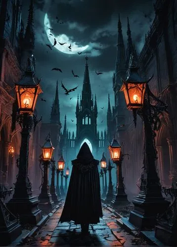 halloween background,halloween wallpaper,haunted cathedral,halloween illustration,castlevania,ravenloft,halloween poster,halloween scene,nacht,oscura,salem,gothicus,dracula,world digital painting,haunted castle,zucula,halloweenkuerbis,volturi,magorium,ghost castle,Illustration,Realistic Fantasy,Realistic Fantasy 46