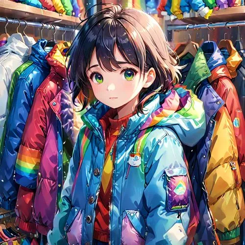 rainbow background,parka,tanabata,rainbow butterflies,colorful heart,rainbow colors,Anime,Anime,Realistic