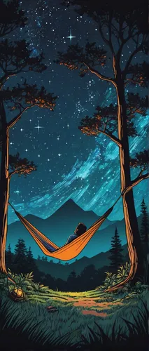 hammock,campsite,camping,night scene,hammocks,stargazing,background vector,landscape background,campfire,night stars,camping car,cartoon video game background,tent camping,campground,hanging stars,camping tents,camping tipi,forest background,campire,campfires,Illustration,Realistic Fantasy,Realistic Fantasy 25