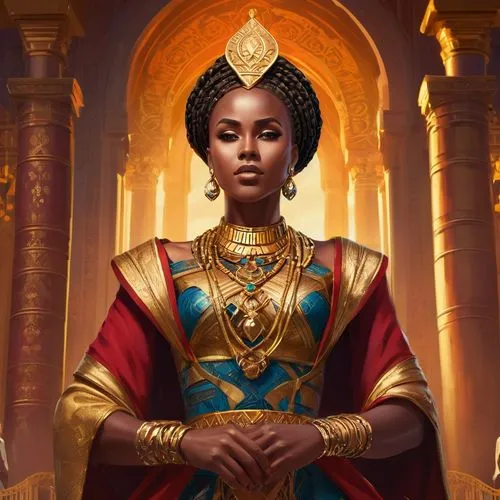 cleopatra,axum,jaya,priestess,fantasy portrait,artemisia,golden crown,ancient egyptian girl,karnak,imperial crown,cg artwork,nile,ankh,queen crown,portrait background,gold crown,elaeis,african woman,paysandisia archon,emperor,Conceptual Art,Fantasy,Fantasy 02