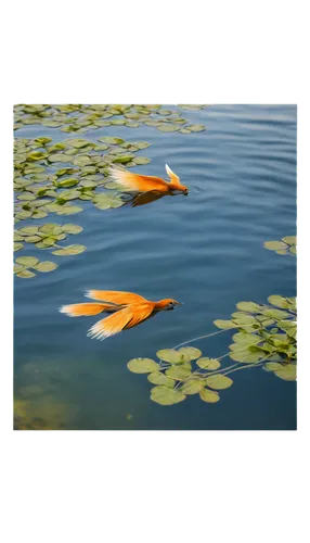 aquatic plant,floaters,aquatic plants,koi carps,water lilies,koi fish,waterlilies,reflection in water,lotus on pond,fish in water,two fish,floating over lake,koi pond,lotuses,water lotus,floatable,reflections in water,aquatic herb,reflection of the surface of the water,lily pond,Illustration,Japanese style,Japanese Style 17