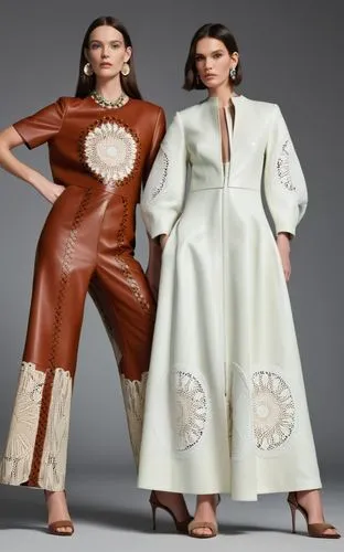 Fashion show ,two models wearing leather pants with long jackets and heels,caftans,caftan,kaftan,tahiliani,abayas,kaftans,Photography,General,Realistic