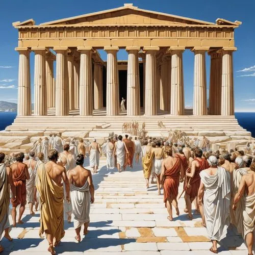 greek temple,school of athens,greeks,parthenos,caesonia,the parthenon,Art,Classical Oil Painting,Classical Oil Painting 02