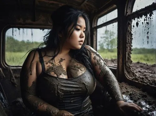 damenhand mit schlamm bedeckt,tattoo girl,asian woman,abandoned bus,bani,chicana,vietnamese woman,polynesian girl,with tattoo,sukarnoputri,ashlee,quynh,quyen,soekarnoputri,anggun,abandoned rusted loco