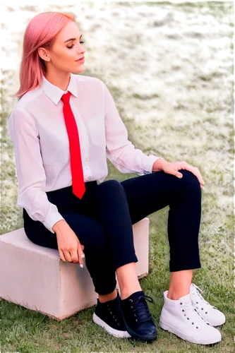 pink hair,pink tie,pink shoes,sitting on a chair,pink chair,wallis day,cross legged,sitting,legs crossed,business woman,business girl,girl sitting,crossed legs,cross-legged,school uniform,cute tie,pixie-bob,woman in menswear,pink background,child is sitting,Photography,Documentary Photography,Documentary Photography 09