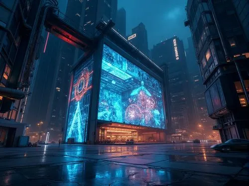 cybercity,cybertown,metropolis,bladerunner,cyberpunk,cyberscene,time square,cyberport,cyberia,hypermodern,3d render,futuristic art museum,dystopian,cinema 4d,cube background,futuristic landscape,futuristic,cyberview,times square,cybertron,Photography,General,Realistic