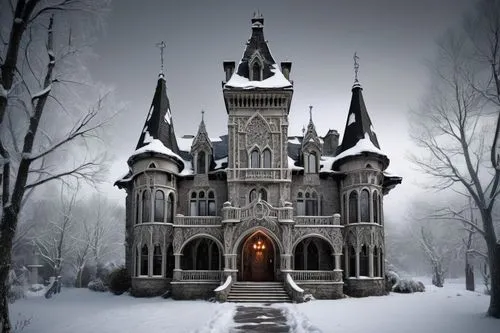 haunted cathedral,ghost castle,gothic church,fairy tale castle,fairytale castle,witch house,gothic style,haunted castle,witch's house,the haunted house,haunted house,gothic,stave church,snow house,black church,creepy house,ravenloft,ice castle,neogothic,the black church,Illustration,Black and White,Black and White 11