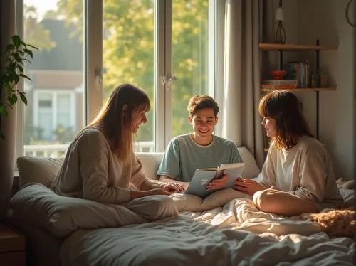 hygge,blonde woman reading a newspaper,shared apartment,kollmorgen,morning light,lectura,roommates,virtuelles treffen,people reading newspaper,mattino,smart home,waking,readers,meditators,parisiennes,breakfast in bed,bedside,bookworms,pyjama,eero,Photography,General,Realistic