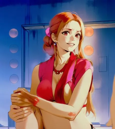 Brigitte Bardot, bikini, anime. smiling, big boobs, touching her knee,a woman standing and looking at the camera,minako,orihime,satine,asuka langley soryu,fujiko,iori,Anime,Anime,General