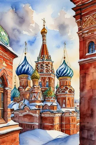 saint basil's cathedral,red square,the red square,basil's cathedral,roof domes,moscou,rusia,russie,moscovites,moscow city,glazunov,moscow 3,moscow,russland,russian winter,russia,rossia,suvorov,russes,bolshoy,Illustration,Paper based,Paper Based 24