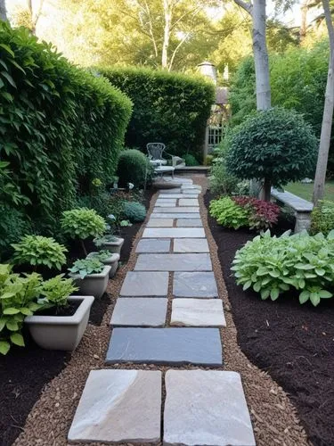 beautiful garden with stone pavers and a stone lined walkway,a garden that is very pretty with a walkway,pearl border,flagstone,stone ramp,paving stones,pavers,hardscape