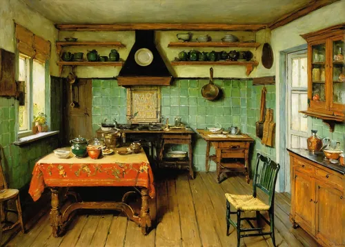 Kitchen Interior by Fritz Von Uhde (1848-1911) | Painting Copy | WahooArt.com,victorian kitchen,kitchen,the kitchen,kitchen interior,vintage kitchen,girl in the kitchen,tjena-kitchen,danish room,the l