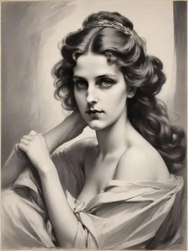 Transform the famous work by German painter Anselm Feuerbach from the late 19th century impressively into a sexy black and white graphic - model with wide open eyes directed at the viewer and in a hap