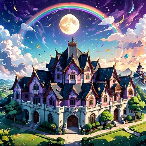 fairy tale castle,witch's house,dreamhouse,fairytale castle,witch house,fairy tale,neverland,fantasy picture,knight's castle,houses clipart,castlelike,gold castle,dream world,fantasy world,house silhouette,a fairy tale,victorian house,little house,fairyland,ghost castle,Anime,Anime,Traditional