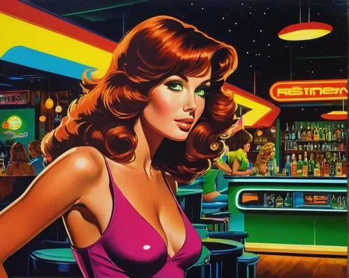 barmaid,bartender,chaykin,retro woman,retro women,retro girl,cigarette girl,struzan,brubaker,hildebrandt,fujiko,dazzler,bartending,ann margarett-hollywood,emshwiller,nighthawks,pinball,deodato,barmaids,spaceland,Conceptual Art,Sci-Fi,Sci-Fi 20