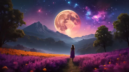 purple landscape,fantasy picture,world digital painting,astral traveler,moon and star background,purple moon,starclan,stargazer,valley of the moon,space art,dreamscape,cosmos,creative background,fairy galaxy,the universe,violinist violinist of the moon,unicorn background,universe,the mystical path,fantasy landscape,Photography,General,Fantasy