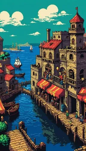 gunkanjima,popeye village,yazaki,fishing village,harbor,studio ghibli,Unique,Pixel,Pixel 04