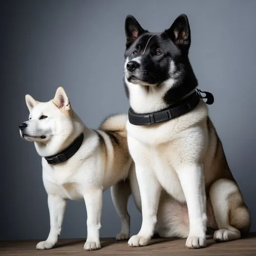 akita dog , white black,two white and black dogs sitting next to each other,akitas,malamutes,huskies,shibboleths,jindo,huskic,Photography,General,Natural