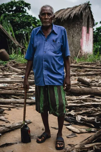 Pascal Torshun, a fisherman and Otodo Gbame elder stands amongst the remnants of a church. Pascal sold drinking water, and is an active community member.,anmatjere man,people of uganda,paddy harvest,p