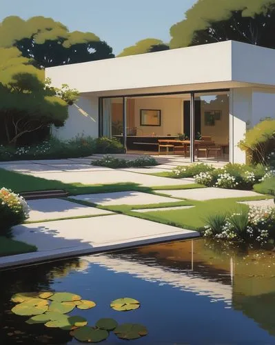 mid century house,mid century modern,eichler,home landscape,neutra,rendered,landscaped,suburbs,midcentury,modern house,house by the water,render,landscaping,sketchup,bungalows,3d rendering,roof landscape,dreamhouse,pool house,prefab,Conceptual Art,Sci-Fi,Sci-Fi 23