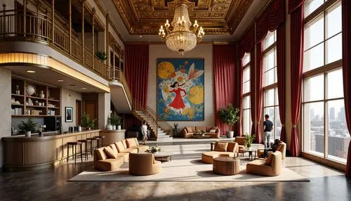 lobby,foyer,hotel lobby,amanresorts,reading room,3d rendering,entrance hall,hotel hall,royal interior,grand hotel europe,penthouses,interior decor,luxury home interior,ballroom,great room,loft,renderings,mauritshuis,luxury hotel,3d render