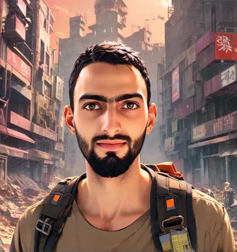 lost in war,war correspondent,world digital painting,baghdad,twitch icon,city ​​portrait,middle eastern monk,edit icon,abu,terrorist,shia,bandana background,riad,post apocalyptic,portrait background,d