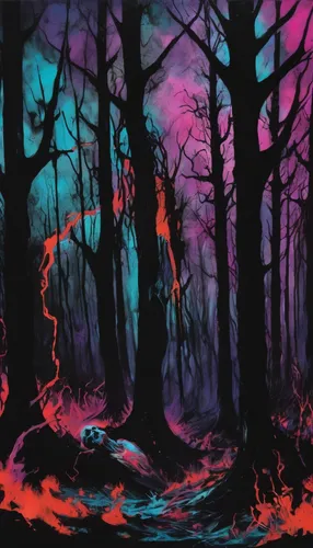 haunted forest,forest dark,forest fire,forest landscape,swampy landscape,the forest,purple landscape,forest,the woods,forest background,the forests,winter forest,forest of dreams,cartoon forest,ghost forest,enchanted forest,glow in the dark paint,forests,fairy forest,halloween bare trees,Conceptual Art,Oil color,Oil Color 21