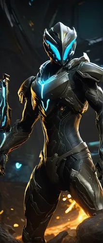 Warframe, free-to-play, online multiplayer, third-person shooter, sci-fi theme, futuristic armor, Tenno warrior, agile movement, space ninja, cooperative missions, PvE, PvP, modular weapons, customiza