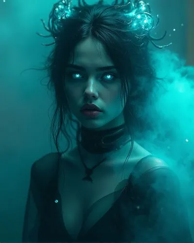 enchantress,blue enchantress,bioluminescent,mystical portrait of a girl,gothika,siren,Photography,General,Realistic