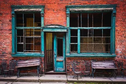 old windows,middleport,row of windows,wooden windows,old window,tearooms,ancoats,window front,verdigris,alehouses,window frames,shopfronts,old brick building,dereliction,weatherfield,peveril,potteries,storefront,blue doors,tearoom,Illustration,Abstract Fantasy,Abstract Fantasy 04