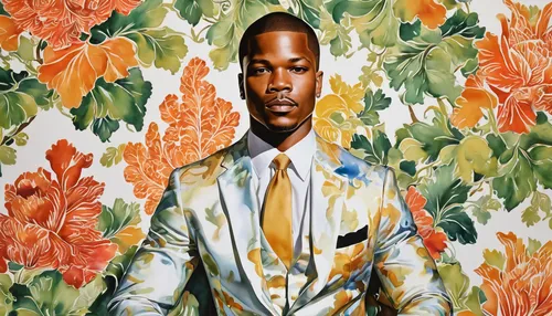 floral background,black businessman,orange floral paper,a black man on a suit,portrait background,african businessman,oil painting on canvas,floral pattern,background pattern,painting pattern,flowered tie,suit of spades,oil on canvas,flower fabric,kahila garland-lily,floral composition,memphis pattern,beatenberg,orange blossom,floral,Illustration,Paper based,Paper Based 25