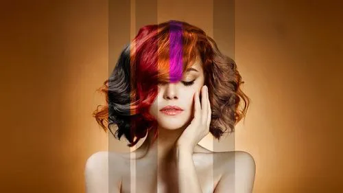 a woman with red hair, and multicolored bangs is standing,goldfrapp,anchoress,image manipulation,gotye,peptides,rankin