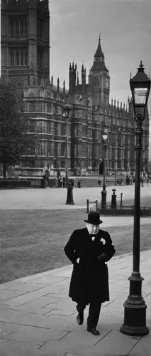 sherlock holmes,13 august 1961,westminster palace,london,1952,camerist,1950s,holmes,1940,black coat,city of london,1940s,bowler hat,man on a bench,itinerant musician,man with umbrella,george paris,film noir,blackandwhitephotography,sherlock,Art,Artistic Painting,Artistic Painting 50